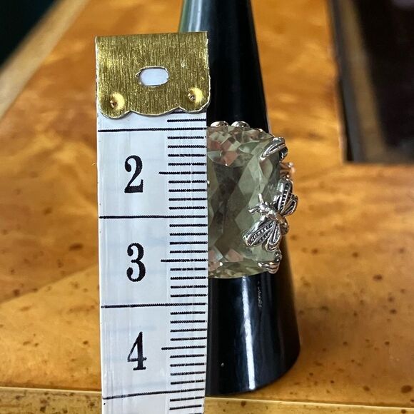 Natural Prasiolite Green Amethyst Sterling Silver Butterfly Ring Size 7.5 - Picture 7 of 9